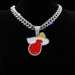 Fashion personality red oil drop basketball team necklace full of diamond Cuban